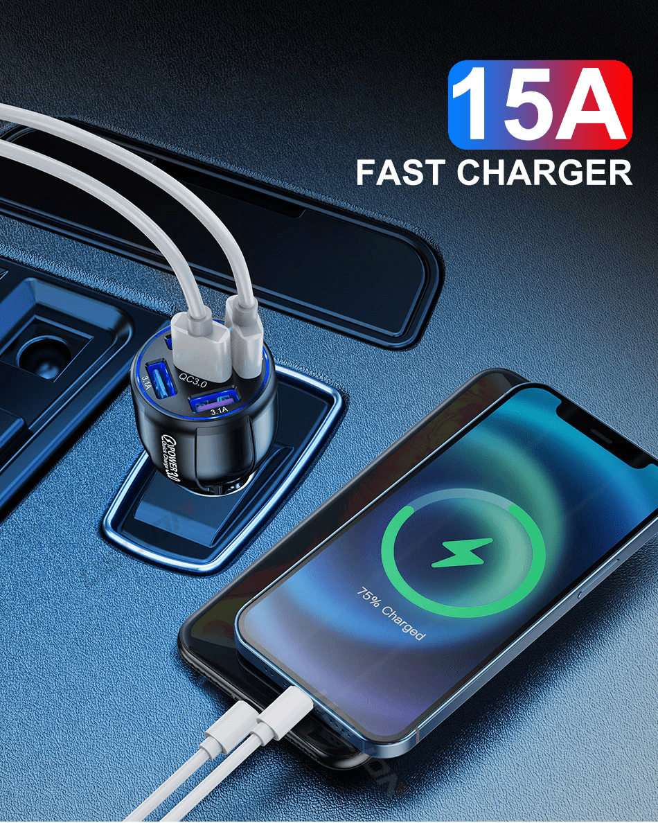 5 USB Fast Charging Car Ports For iPhone, Android & Qi Devices